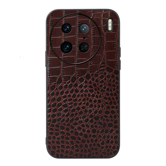 For vivo X90 Pro Crocodile Texture Genuine Leather Phone Case(Coffee) - vivo Cases by PMC Jewellery | Online Shopping South Africa | PMC Jewellery
