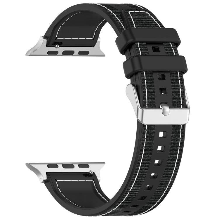 For Apple Watch Series 8 41mm Ordinary Buckle Hybrid Nylon Braid Silicone Watch Band(Black) - Watch Bands by PMC Jewellery | Online Shopping South Africa | PMC Jewellery
