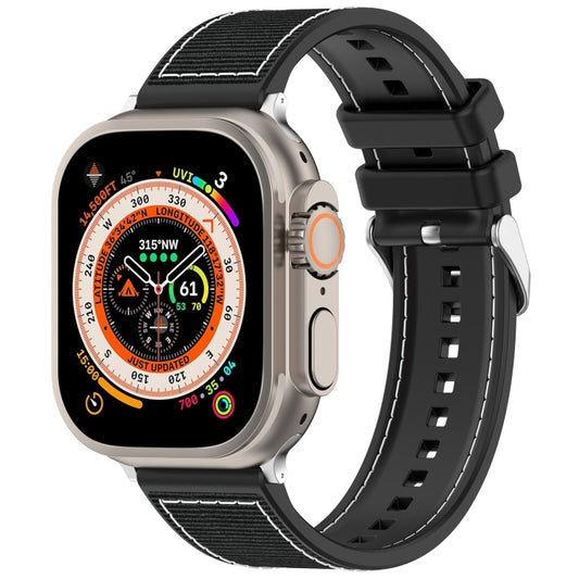 For Apple Watch Series 8 45mm Ordinary Buckle Hybrid Nylon Braid Silicone Watch Band(Black) - Watch Bands by PMC Jewellery | Online Shopping South Africa | PMC Jewellery