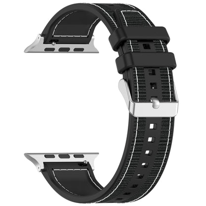 For Apple Watch Series 7 45mm Ordinary Buckle Hybrid Nylon Braid Silicone Watch Band(Black) - Watch Bands by PMC Jewellery | Online Shopping South Africa | PMC Jewellery