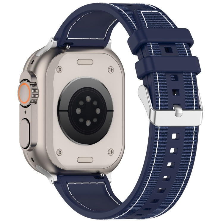 For Apple Watch SE 44mm Ordinary Buckle Hybrid Nylon Braid Silicone Watch Band(Midnight Blue) - Watch Bands by PMC Jewellery | Online Shopping South Africa | PMC Jewellery