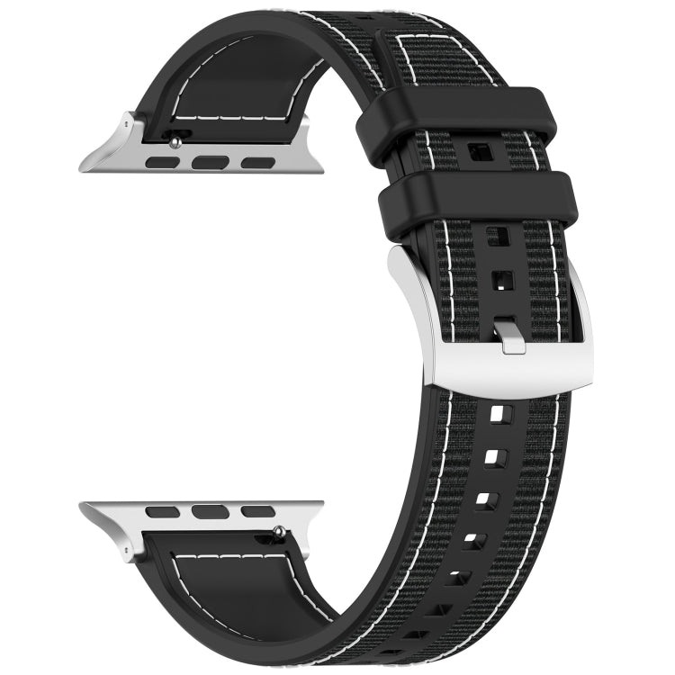 For Apple Watch Series 7 45mm Official Buckle Hybrid Nylon Braid Silicone Watch Band(Black) - Watch Bands by PMC Jewellery | Online Shopping South Africa | PMC Jewellery
