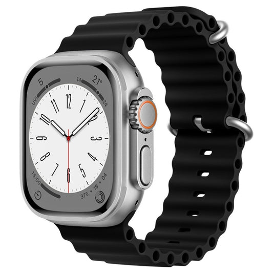 For Apple Watch SE 2022 44mm ZGA Ocean Silicone Watch Band(Black) - Watch Bands by ZGA | Online Shopping South Africa | PMC Jewellery