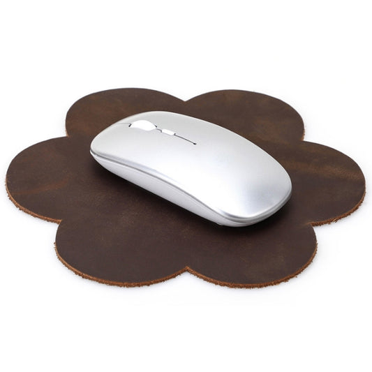 CONTACTS FAMILY Crazy Horse Leather Retro Petal Office Mouse Pad(Coffee) - Mouse Pads by CONTACTS FAMILY | Online Shopping South Africa | PMC Jewellery
