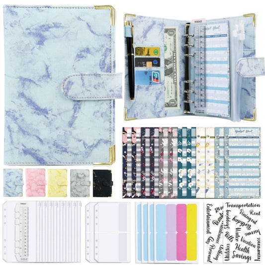 A6 Binder Budget Book Marbled Notebook PU Leather Binder(Blue -Purple) - Notebooks by null | Online Shopping South Africa | PMC Jewellery