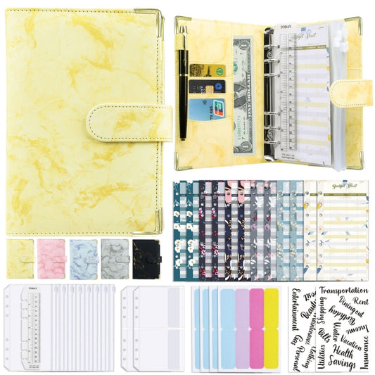 A6 Binder Budget Book Marbled Notebook PU Leather Binder(Yellow) - Notebooks by null | Online Shopping South Africa | PMC Jewellery