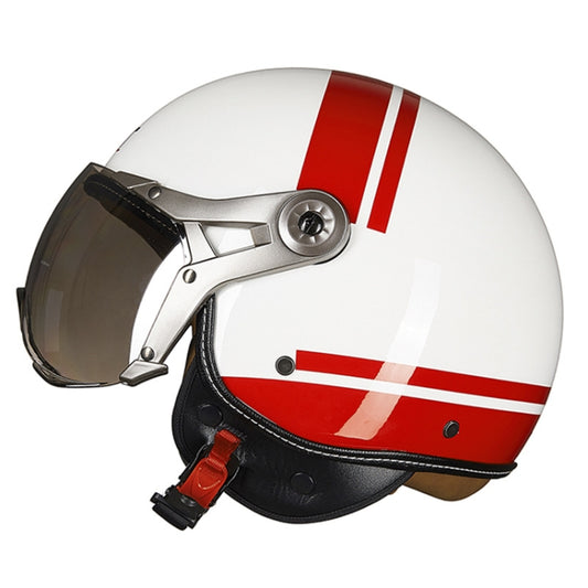 GXT Electric Vehicle Half Cover Helmet Four Seasons Retro Helmet, Size: M(Painted White Red Stripes) - Helmets by GXT | Online Shopping South Africa | PMC Jewellery