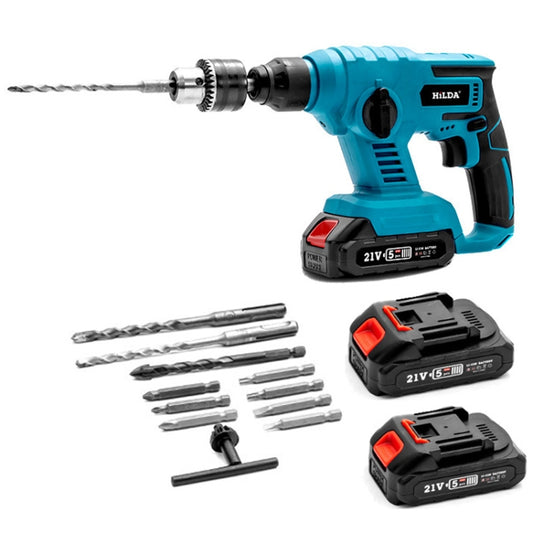 HILDA 12pcs /Set Li-Ion Power Hammer Electrical Impact Drill, Model: 2 Battery+1 Charger EU Plug - Drill & Drill Bits by HILDA | Online Shopping South Africa | PMC Jewellery