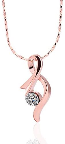 9k Gold White Rhinestone Cancer Ribbon Support Awareness Pendant Necklace Chain