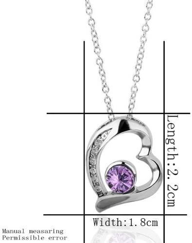 18K Gold Plated Crystal Silver Color Heart Pendant Necklace with Purple Stone