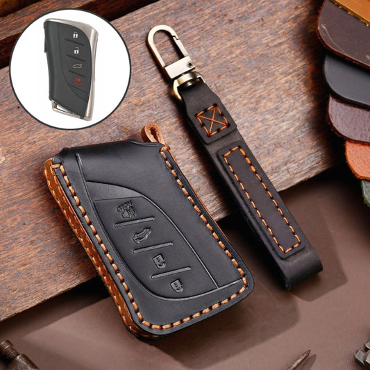 For Lexus 4-button Hallmo Car Cowhide Leather Key Protective Cover Key Case(Black) - Car Key Cases by Hallmo | Online Shopping South Africa | PMC Jewellery