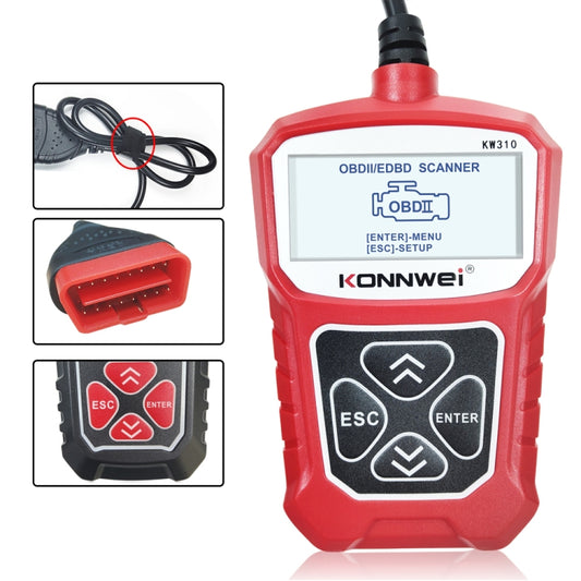 KONNWEI KW310 OBD Car Fault Detector Code Reader ELM327 OBD2 Scanner Diagnostic Tool(Red) - Code Readers & Scan Tools by KONNWEI | Online Shopping South Africa | PMC Jewellery