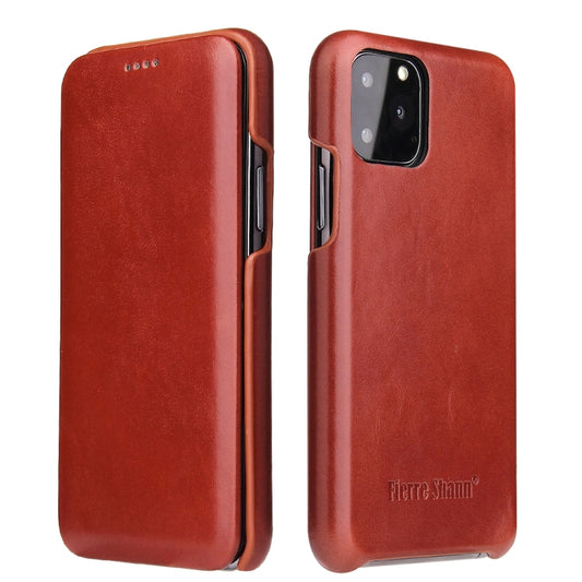 For iPhone 11 Fierre Shann Business Magnetic Horizontal Flip Genuine Leather Case (Brown) - iPhone 11 Cases by FIERRE SHANN | Online Shopping South Africa | PMC Jewellery