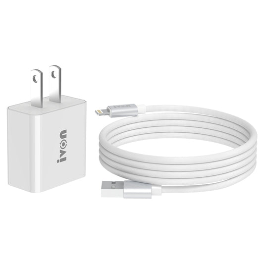 IVON AD-35 2 in 1 18W QC3.0 USB Port Travel Charger + 1m USB to 8 Pin Data Cable Set, US Plug(White) - USB Charger by IVON | Online Shopping South Africa | PMC Jewellery