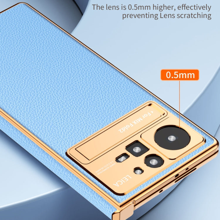 For Xiaomi Mix Fold 2 Electroplated Frame Plain Leather Phone Case(Champagne Gold) - Xiaomi Cases by PMC Jewellery | Online Shopping South Africa | PMC Jewellery