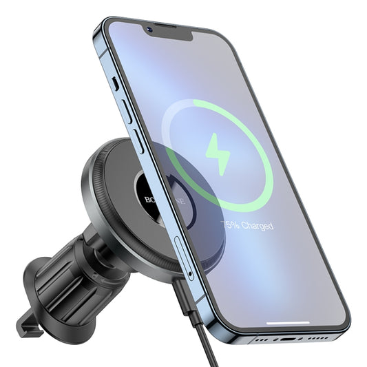 Borofone BH202 Seaside Magnetic Wireless Fast Charging Car Holder(Metal Grey) - Wireless Charger Holders by Borofone | Online Shopping South Africa | PMC Jewellery