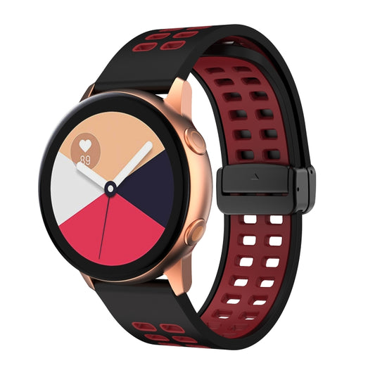 20mm Double-row Hole Folding Black Buckle Two-color Silicone Watch Band(Black Red) - Smart Wear by PMC Jewellery | Online Shopping South Africa | PMC Jewellery