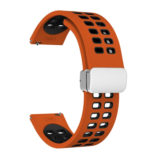 20mm Double-row Hole Folding Silver Buckle Two-color Silicone Watch Band(Orange Black) - Smart Wear by PMC Jewellery | Online Shopping South Africa | PMC Jewellery