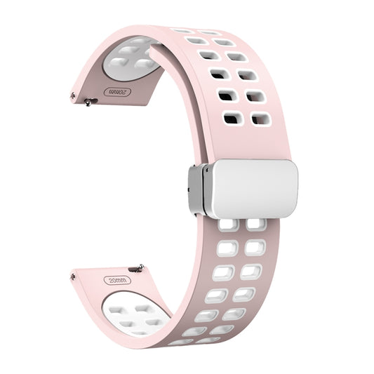 20mm Double-row Hole Folding Silver Buckle Two-color Silicone Watch Band(Pink White) - Smart Wear by PMC Jewellery | Online Shopping South Africa | PMC Jewellery