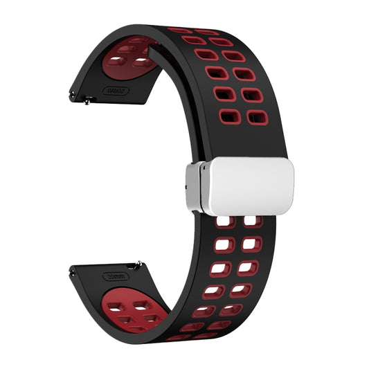 20mm Double-row Hole Folding Silver Buckle Two-color Silicone Watch Band(Black Red) - Smart Wear by PMC Jewellery | Online Shopping South Africa | PMC Jewellery