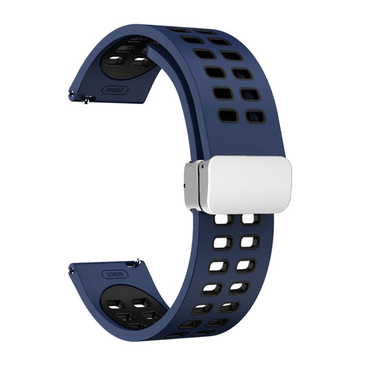 20mm Double-row Hole Folding Silver Buckle Two-color Silicone Watch Band(Midnight Blue Black) - Smart Wear by PMC Jewellery | Online Shopping South Africa | PMC Jewellery
