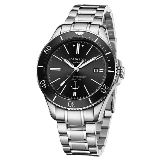 NORTH EDGE ANCHOR Men Outdoor 100m Waterproof Mechanical Watch(Black) - Metal Strap Watches by NORTH EDGE | Online Shopping South Africa | PMC Jewellery