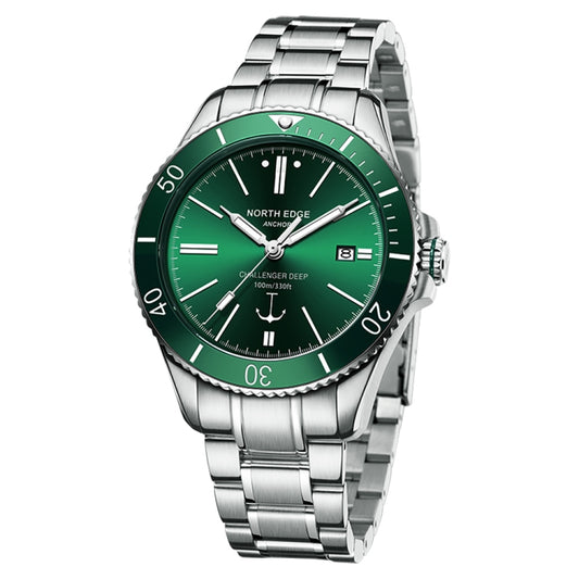NORTH EDGE ANCHOR Men Outdoor 100m Waterproof Mechanical Watch(Green) - Metal Strap Watches by NORTH EDGE | Online Shopping South Africa | PMC Jewellery