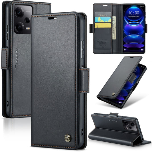 CaseMe 023 Butterfly Buckle Litchi Texture RFID Anti-theft Leather Phone Case For Xiaomi Poco X5 Pro 5G/Redmi Note 12 Pro 5G Global(Black) - Xiaomi Cases by CaseMe | Online Shopping South Africa | PMC Jewellery
