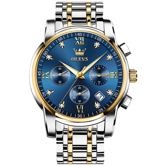 OLEVS 2858 Men Multifunctional Business Waterproof Quartz Watch(Blue + Gold) - Metal Strap Watches by OLEVS | Online Shopping South Africa | PMC Jewellery