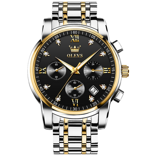 OLEVS 2858 Men Multifunctional Business Waterproof Quartz Watch(Black + Gold) - Metal Strap Watches by OLEVS | Online Shopping South Africa | PMC Jewellery