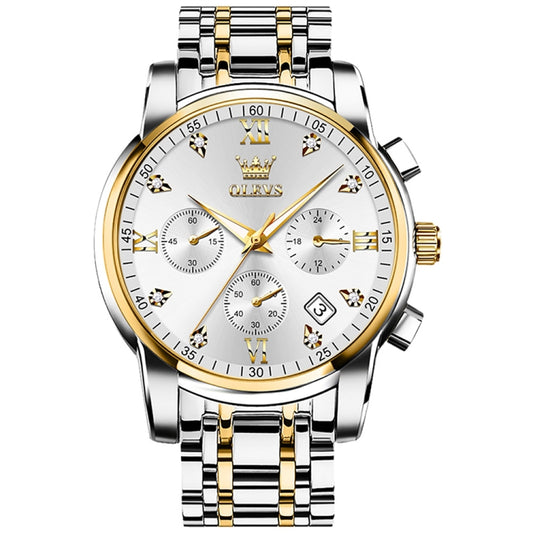 OLEVS 2858 Men Multifunctional Business Waterproof Quartz Watch(White + Gold) - Metal Strap Watches by OLEVS | Online Shopping South Africa | PMC Jewellery