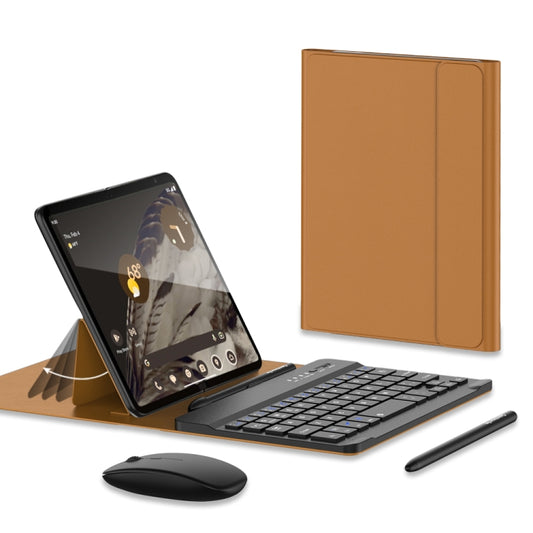 For Google Pixel Fold GKK Gear Adjustment Bluetooth Keyboard Leather Case with Pen + Keyboard + Mouse + Case(Brown) - Google Cases by GKK | Online Shopping South Africa | PMC Jewellery