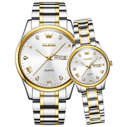1pair OLEVS 5563 Couple Luminous Waterproof Quartz Watch(White + Gold) - Couple Watches by OLEVS | Online Shopping South Africa | PMC Jewellery