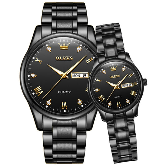 1pair OLEVS 5563 Couple Luminous Waterproof Quartz Watch(Black) - Couple Watches by OLEVS | Online Shopping South Africa | PMC Jewellery