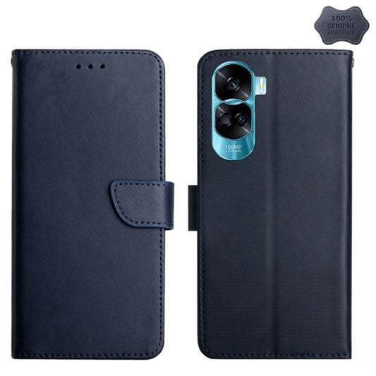 For Honor 90 Lite HT02 Genuine Leather Fingerprint-proof Flip Phone Case(Blue) - Honor Cases by PMC Jewellery | Online Shopping South Africa | PMC Jewellery