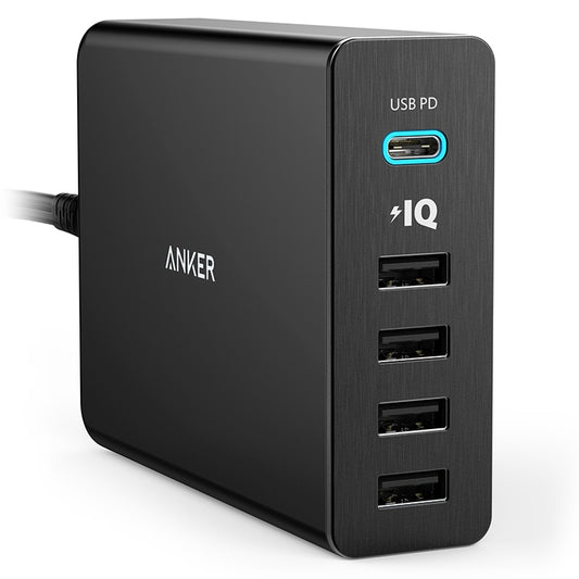 ANKER 2.4A USB-C / Type-C Power Delivery PD + 4 Ports Wall Changer for Mobile Phones / Tables / Macbooks(Black) - Multifunction Charger by ANKER | Online Shopping South Africa | PMC Jewellery