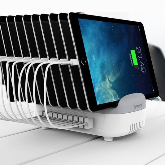 ORICO DUK-10P 120W 10 USB Ports Smart Charging Station with Phone & Tablet Stand(White) - Multifunction Charger by ORICO | Online Shopping South Africa | PMC Jewellery