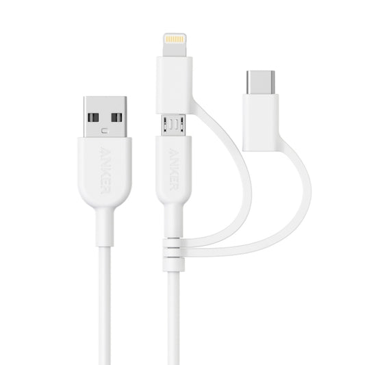 ANKER 3 in 1 8 Pin + Micro USB + USB-C / Type-C Interface MFI Certificated Data Cable(White) - MFI Cable by ANKER | Online Shopping South Africa | PMC Jewellery