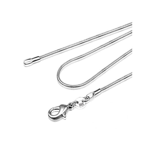 Women's Italian round snake chain necklace crafted from solid 925 sterling silver with a diameter of 1 mm, a high-quality piece of jewelry perfect for any occasion.