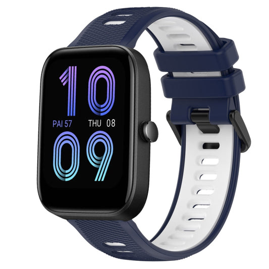 For Amazfit Bip3 20mm Sports Two-Color Silicone Watch Band(Midnight Blue+White) - Smart Wear by PMC Jewellery | Online Shopping South Africa | PMC Jewellery