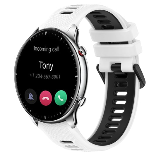 For Amazfit GTR 2 22MM Sports Two-Color Silicone Watch Band(White+Black) - Smart Wear by PMC Jewellery | Online Shopping South Africa | PMC Jewellery