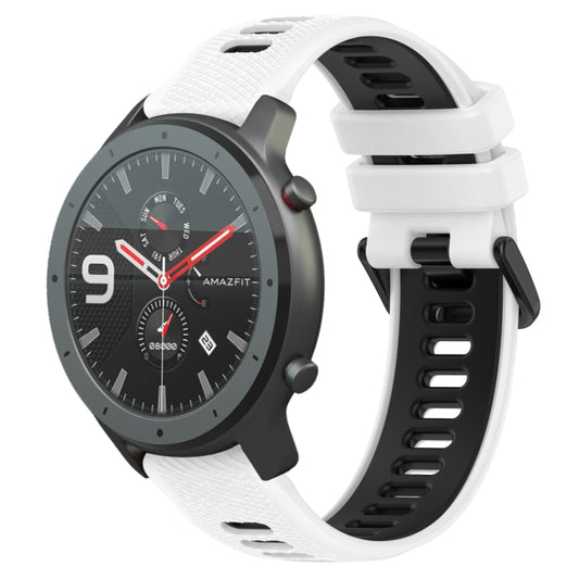 For Amazfit GTR 47mm 22MM Sports Two-Color Silicone Watch Band(White+Black) - Smart Wear by PMC Jewellery | Online Shopping South Africa | PMC Jewellery