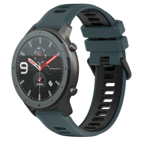 For Amazfit GTR 47mm 22MM Sports Two-Color Silicone Watch Band(Olive Green + Black) - Smart Wear by PMC Jewellery | Online Shopping South Africa | PMC Jewellery