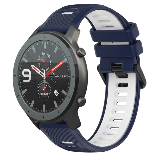 For Amazfit GTR 47mm 22MM Sports Two-Color Silicone Watch Band(Midnight Blue+White) - Smart Wear by PMC Jewellery | Online Shopping South Africa | PMC Jewellery