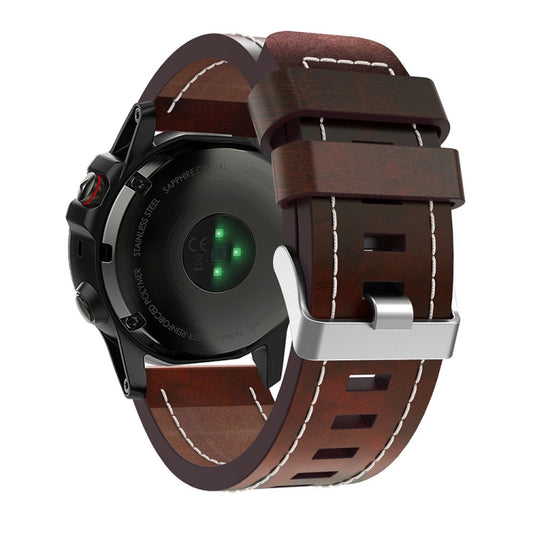 For Garmin Fenix 6X Sapphire 26mm Sewing Leather Steel Buckle Watch Band(Red Brown) - Smart Wear by PMC Jewellery | Online Shopping South Africa | PMC Jewellery