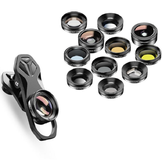 APEXEL APL-DG11 11 in 1 Multifunctional Fisheye Wide-angle Macro Polarized Starlight Gradient Filter Set Universal Mobile Phone Lens Set - Macro & Wide-angle by APEXEL | Online Shopping South Africa | PMC Jewellery