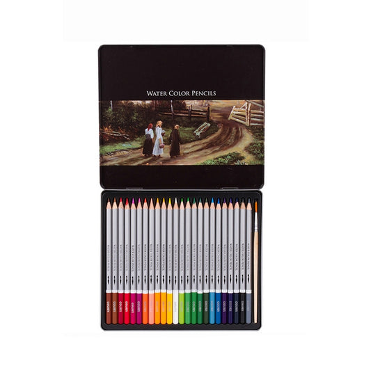 Deli Water-Soluble Colored Pencils 24 Colors 36 Colors 48 Colors 72 Color Pens Coloring Painting Pens, Lead color: 24 Colors (Iron Box) - Pencils by Deli | Online Shopping South Africa | PMC Jewellery