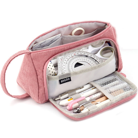 Angoo Student Large-Capacity Stationery Bag Portable Gift Cosmetic Bag(Bean Pink Corduroy) - Pen Holder by Angoo | Online Shopping South Africa | PMC Jewellery