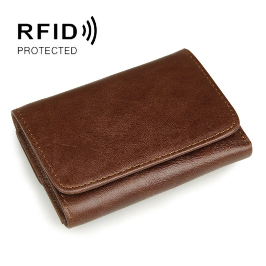 Men Casual Retro RFID Blocking Anti-Scanning Cowhide Leather Short Wallet(Coffee) - Wallets by J.M.D | Online Shopping South Africa | PMC Jewellery