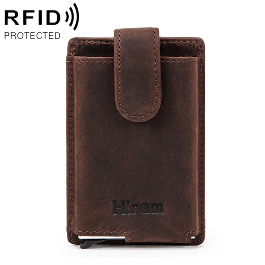 H-iram RFID Anti-theft Automatic Business Card Case Aluminum Alloy Coin Purse(Coffee) - Antimagnetic RFID Package by H-iram | Online Shopping South Africa | PMC Jewellery